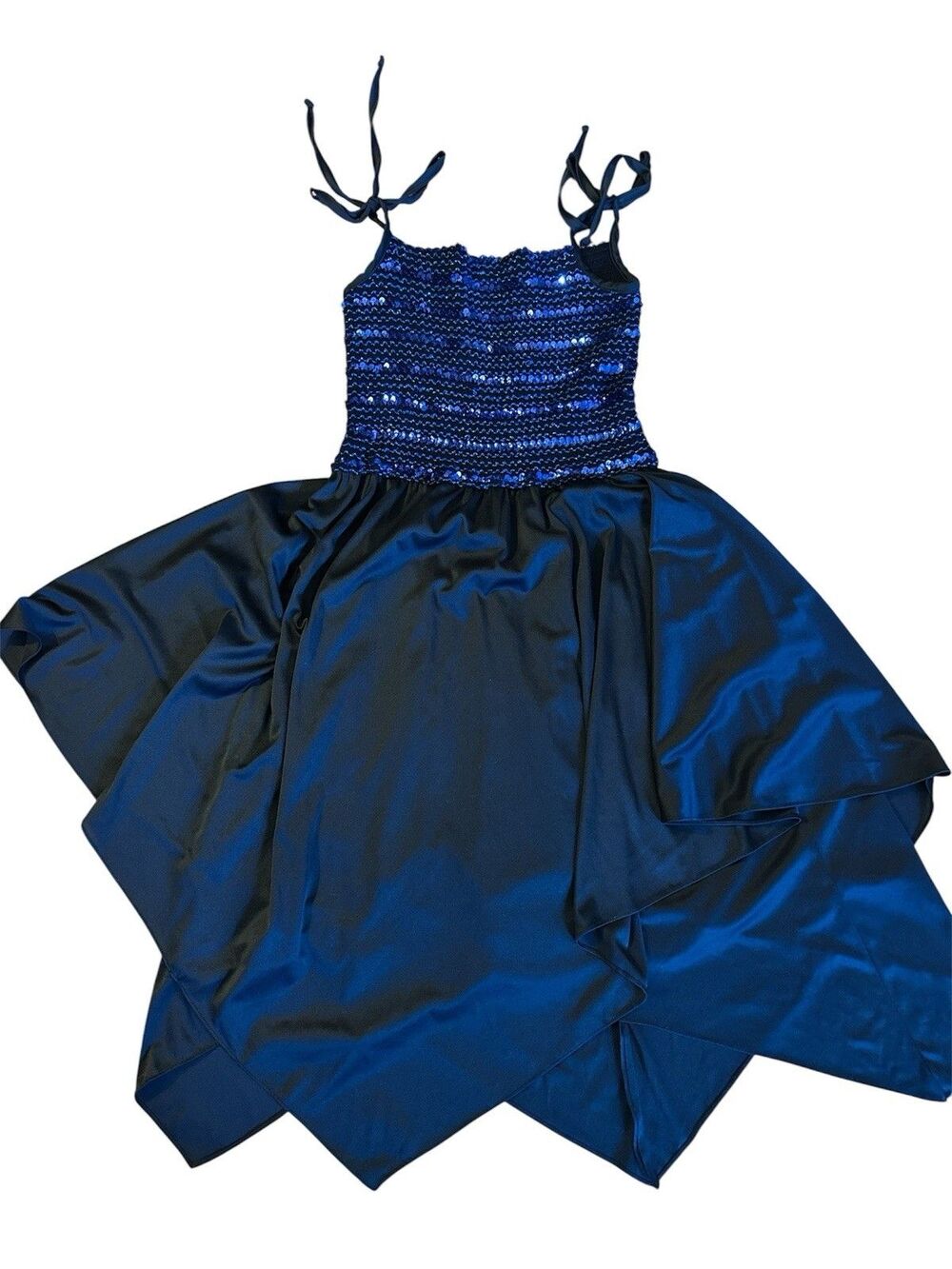 Vintage 70s VICKY VAUGHN Black Blue Sequined Dress Disco